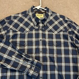 Miller Ranch Cinch Western Shirt Men's 2XL Pearl Snap Blue Plaid 100% Cotton